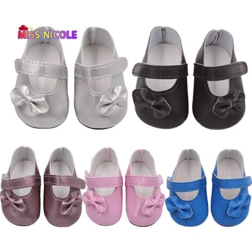 18 inch American Doll Shoes For 1/3 BJD Toys Doll Pu Leather 5 Colors Doll Shoes For Our Generation Doll Shoes With Bowknot