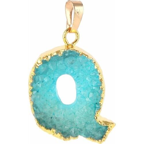 3 pieces Fashion Jewelry Random Colors Alphabet Charms Letter Q Nature Stone for Druzy Pendant Necklace