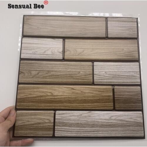 3D Wood Grain Emboss Brick Pattern Tiles Wall Sticker 30*30cm Waterproof Wallpaper For Bathroom Tile Wall Decals Vinyl Art Mural
