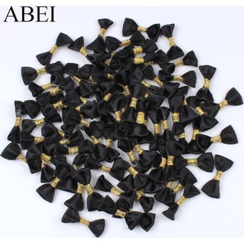 50pcs/lot Handmade Mini Black Bows Satin Ribbon Bow Ties For Scrapbooking Wedding Decors Garments Accessories DIY Sewing Craft