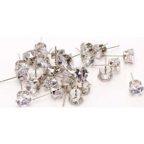 50pcs/Lot Silver Gold Copper Plated 6 Claw Rhinestone Studs Earrings Head Pins Needles DIY Findings Accessories For Jewelry