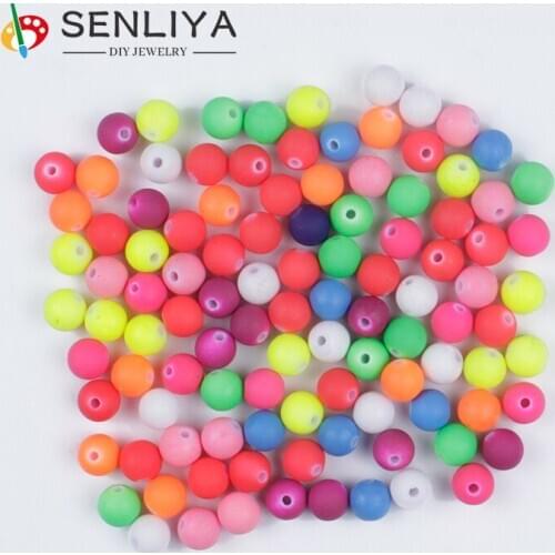 8mm Loose Spacer Acrylic Beads for DIY Handmade Bracelet Necklace Accesories 100Pcs/Lot Rubber Beads Charm Neon Round Beads