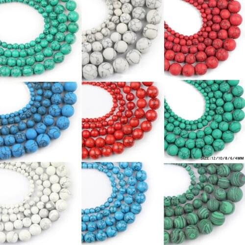 Natural Stone Blue White Howlite Turquoises Malachite Round Charm Loose Beads For Jewelry Making 4/6/8/10/12MM DIY Bracelet