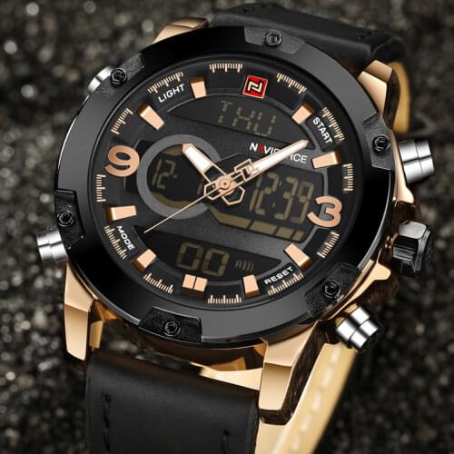 Relogio Masculino Naviforce Top Brand Luxury Sport Digital Military Men Watch Genuine Leather Chronograph Man Wristwatch 9097