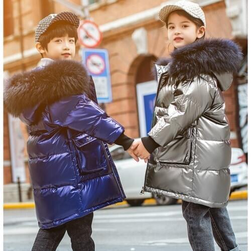 Children Winter Down Jacket for Girl -30 Degree Russian Boys Waterproof Shiny Parkas Kids Teenage Outerwear White Duck Down Coat