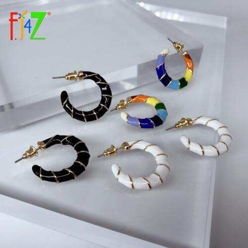 F.J4Z New Fashion Hoop Earrings for Women Brand Enamel Open C Ear Hoops Minimalist Earrings 3colors 24mm Dropshipping