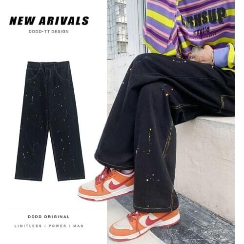 Hip-hop Splash Ink Jeans Mens Fashion Retro Casual Wide-leg Jeans Men Streetwear Korean Straight Denim Trousers Mens S-5XL
