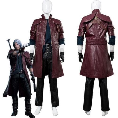DMC 5 Dante Cosplay Costume Aged Outfit Leather Coat Halloween Carnival Costumes For Adult Men Custom Made