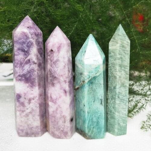 320g Crystal Tower Natural Amazonite Quartz point Kunzite Gemstones Wand Healing Decor Gift 4 pcs