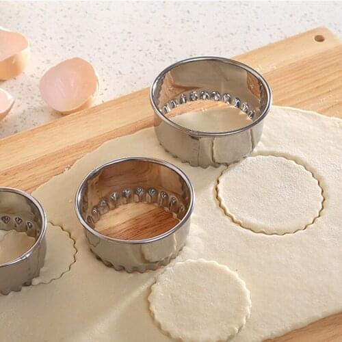 3Pcs Round/Flower Shaped Dumpling Skin Mold Cookie Pastry Maker Portable Wrappers Molds Stainless Steel Kitchen Accessories