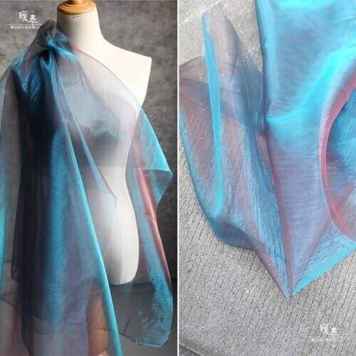 Laser Organza Tulle Fabric Blue Red Gradient DIY Patchwork Veil Background Decor Skirt Wedding Dress Designer Fabric