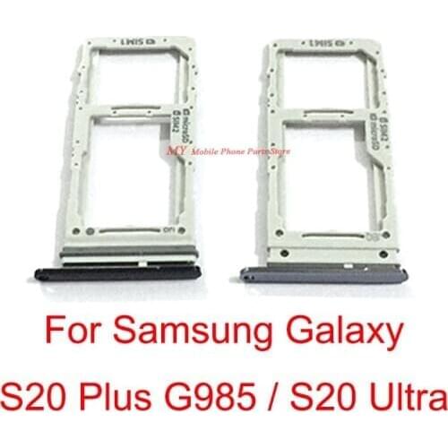 Dual Nano Sim Card Tray Holder Reader Slot Socket Adapter For Samsung Galaxy S20 Plus S20+ G985 / S20 Ultra G988 Micro SD Tray