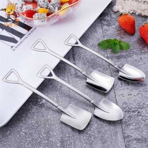 Stainless Steel Spade Spoon Creative Ice Cream/Dessert/Watermelon Spoon Cute Shovel Spoon Kitchen Accessories Home Table Decor