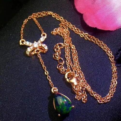 The Best Gift for Your loved Girl Black Opal Pendant Fahsion Natural Black Opal Necklace 925 sterling silver For men or women