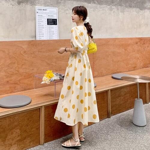 Muyoms Summer Women New Retro Chiffon Lacing V-neck Puff Sleeve Wave Point Patchwork A-line Plus Size Cocktail Dresses 0132