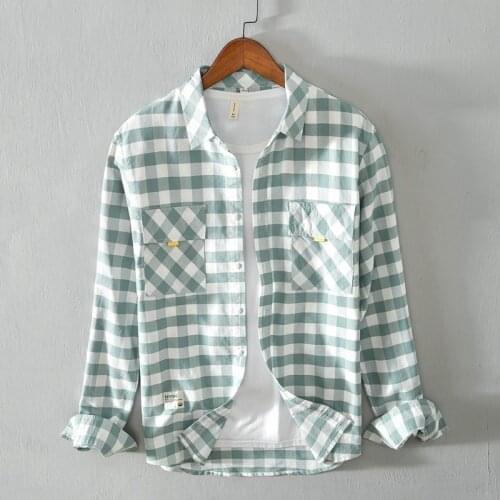 Suehaiwes brand Italy style long-sleeved 100% linen plaid shirt men casual blue shirts male fashion spring clothes tops chemise