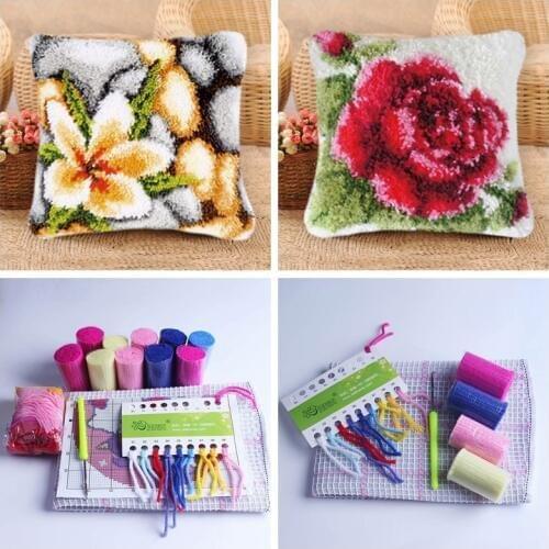Latch Hook Rug Canvas Kits Cushion Pillow Foamiran Needlework Crochet Flower Latch Hook Embroidery Carpet Cross Stitch Unfinish
