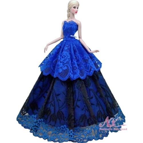 NK 1 Pcs New Wedding Dress Royal Blue Lace Floral Outfits For Barbie Doll Party Gown For 1/6 BJD Dolls Accessories Toys 5X