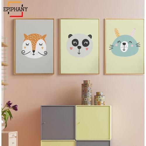 Woodland Animal Nursery Print Cute Animals Face Canvas Printing Cartoon Posters Modern Wall Art Kids Bedroom Playroon Decoration