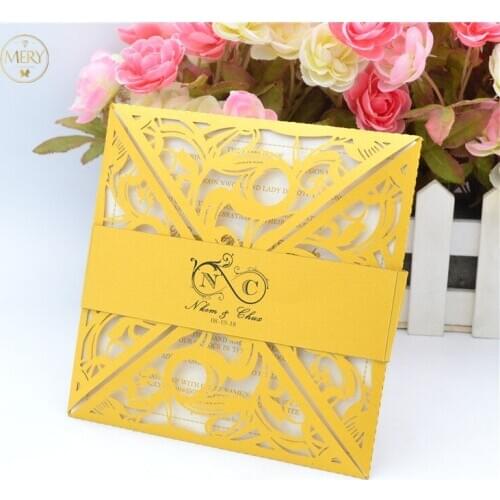 Latest wedding card designs gold laser cut invitation cards