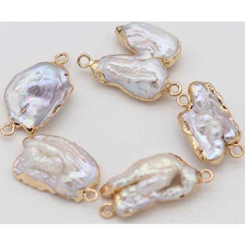 New Charms Irregular Double Hole Connector Natural Freshwater Pearl Pendant For DIY Bracelet Necklace Earring Jewelry Making 1PC