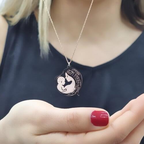 Mom and Baby 925 Sterling Silver Necklace Women Girls Gift Jewelry Accessories Fashion Handmade Elegant Chain