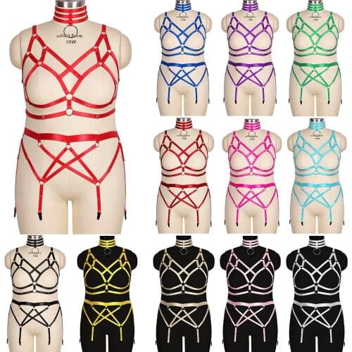 Harness Fashion Women Sexy Lingerie Cage Bra Gothic Garter Belt Suspenders Lingerie Stocking Belt Women Body Bondage Plus Size