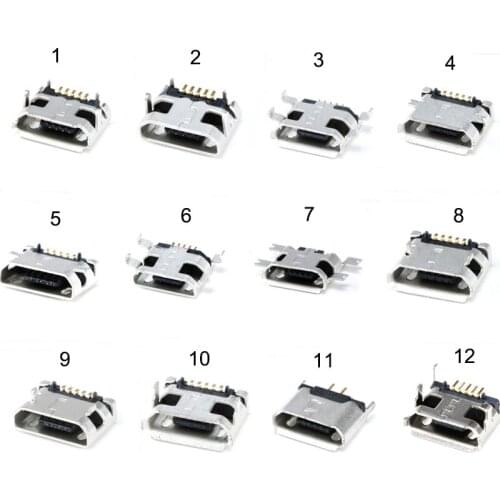 12 Models 60pcs/lot 5 Pin SMT Socket Connector Micro USB Type B Female Placement SMD DIP Socket Connector
