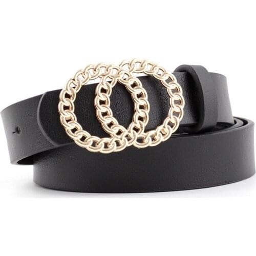 Women Chain Double Ring Belt New Gold Buckle Belts for Women Fashion Metal Buckle Waistband Female Dress Jeans Designer 2021