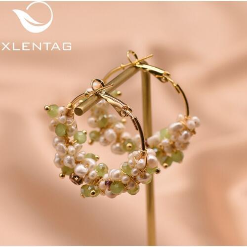 XlentAg Handmade Natural Fresh Water Pearl Hoop Earrings For Women Wedding Gift Natural Stone Earring Luxury Fine Jewelry GE0652
