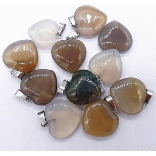 50Pcs 20x20x7mm Wholesale Natural Gray Agate Love Heart Pendant Bead DIY Earrings Handmade Jewelry Accessories S688