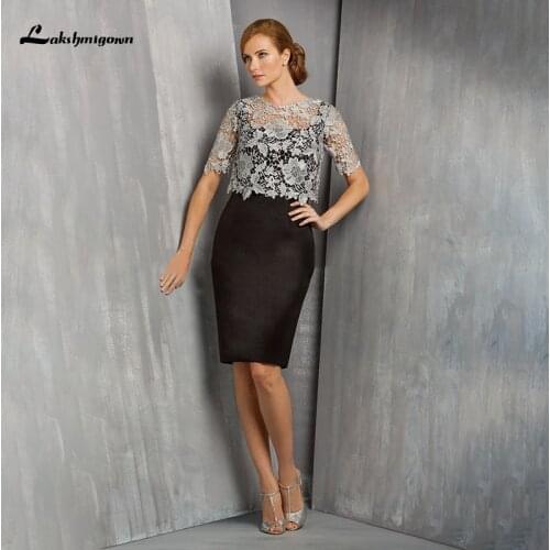 Chic and Alluring Mother Of The Bride Dress Knee Length Jewel Neckline Two-Tone Lace Dride Dress Gown robe mere de la mariee