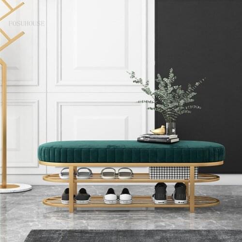 Fabric Clothing Store Cloakroom Shoe Changing Stools for Dormitory Apartment Villa Makeup Stool Homestay Designer Ottoman Bench