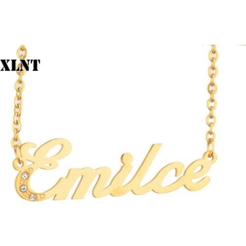 XLNT Emilce Name Necklace Handmade Personalized Cursive Nameplate Necklace Women Men Customized Jewelry Kids Birthday Gift