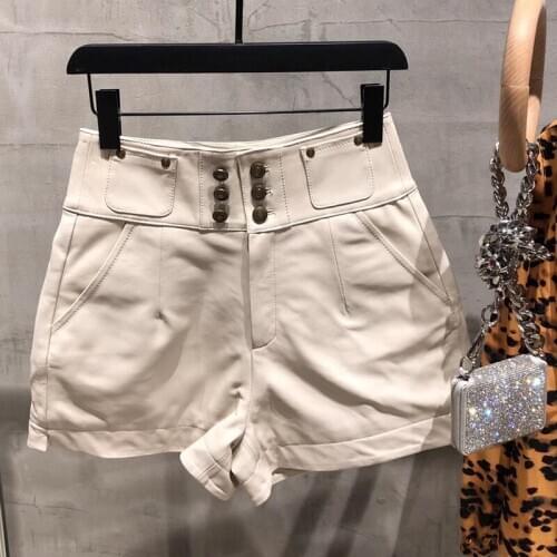 Ladies genuine leather shorts women real lamb leather shorts