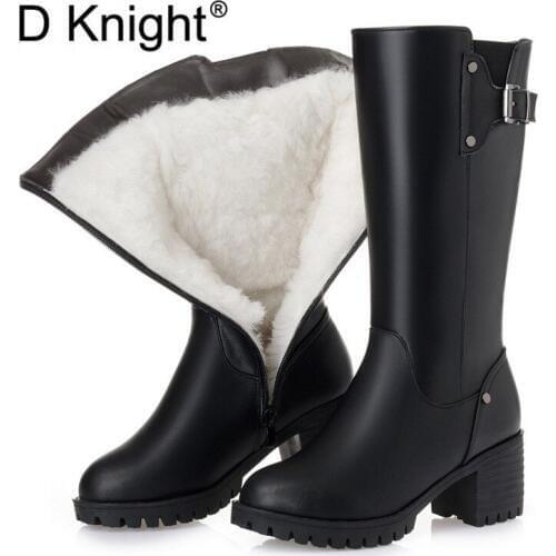 Winter Womens Snow Boots Black High Tube Thick Wool Boots Mother Shoes Middle-aged Fur Warm Lady Mid-Calf Boots Shoes Plus Size