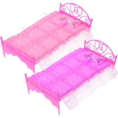 1Pc Pink Mini Bed with Pillow for Barbie Dolls Dollhouse Bedroom Furniture Toy-reandom color