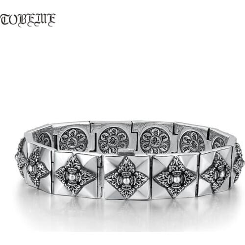 100% 925 Siilver Tibetan Bracelet Buddhist Vajra Bracelet Tibetan Six Words Bracelet Tibetan Dorje Man Bracelet Good Luck