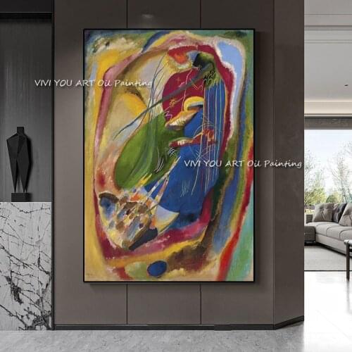 100% Handmade Colorful Abstract Kandinsky oil painting Yellow Canvas Large Size Modern Wall Art for Living Room Home Decoration
