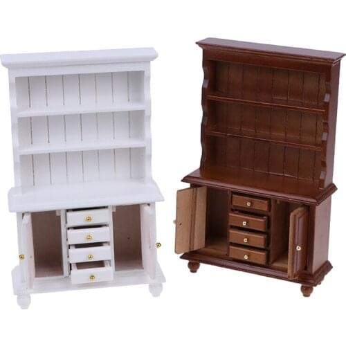 2Colors 1/12 Dollhouse Miniature Furniture Multifunction Wood Cabinet Bookcase Bookshelf for Pretend Play Toy