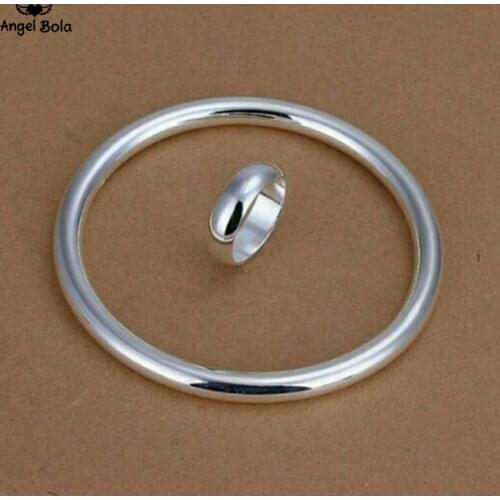 2pcs/set Wholesale High Quality 925 Sterling Silver Fashion Jewelry RING Round Bracelet Drop Shipping