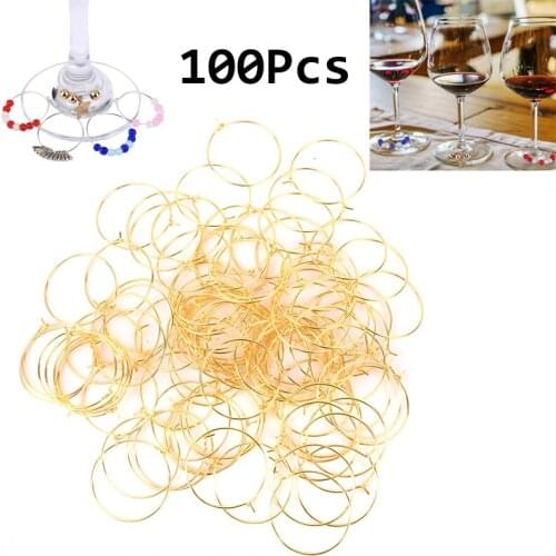 20-30mm 100pcs Champagne Wine Glasses Charm Rings Silver Metal Earrings Circle Wire Rings Hoops Gift Party Drink Wine Labeling