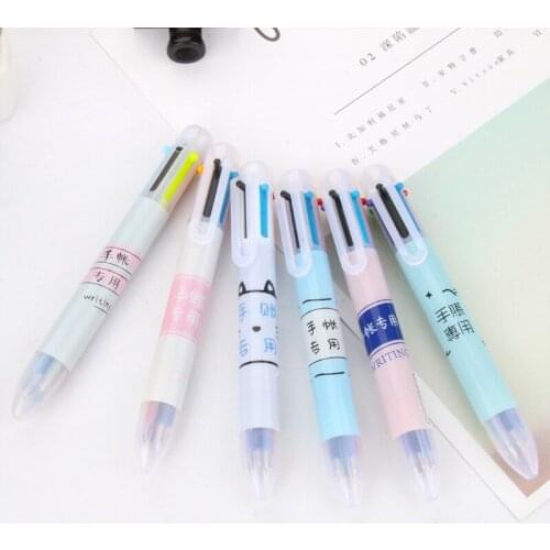 24PCS Press Multi-color Ballpoint Pen 6-color Cartoon Color Ballpoint Pen Multifunctional Student Stationery Office Supplies