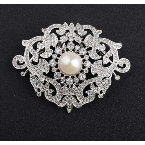 40x50mm With 10MM White Pearl Cz Pave Brooch