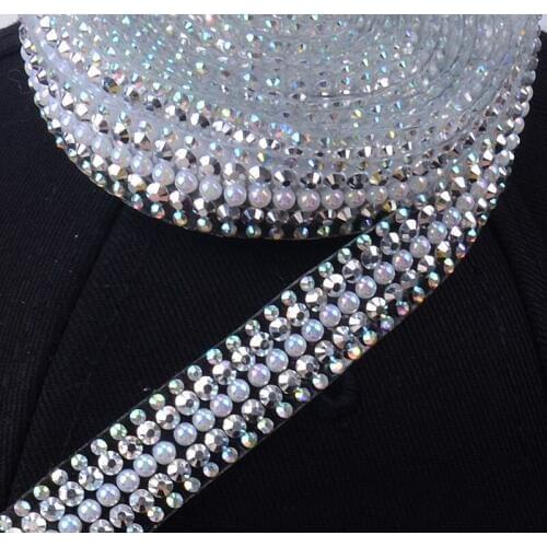 5Meters Beaded Lace Pearl Trims Rhinestones Appliques Sewing On Wedding Dresses Belt Sashes Crystal DIY Bridal Accessory