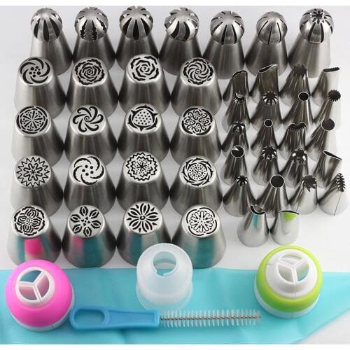 50Pcs/Set Russian Icing Piping Tips Pastry Nozzles 1 Pcs Silicone Bag 3 Coupler 1 Brush Cupcake Cake Decorating DIY Dessert Tool