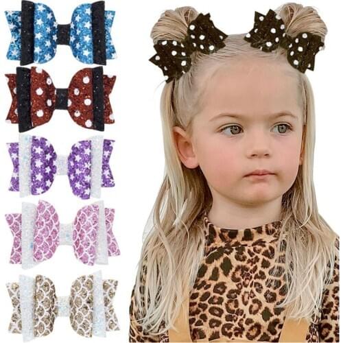 Hair Accessories Sequins Bows Clips for Girls Kids Mermaid Star Dot Glitter Bowknot hairpin princess Barrettes Headwear HC132
