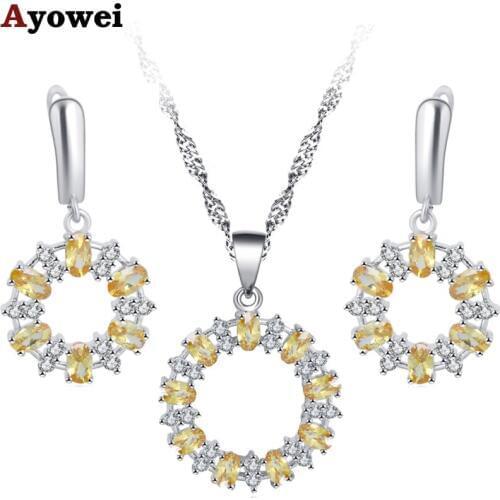 Ayowei classic yellow oval zircon 925 silver inlaid earrings necklace pendant send girlfriend the best gift JS802A