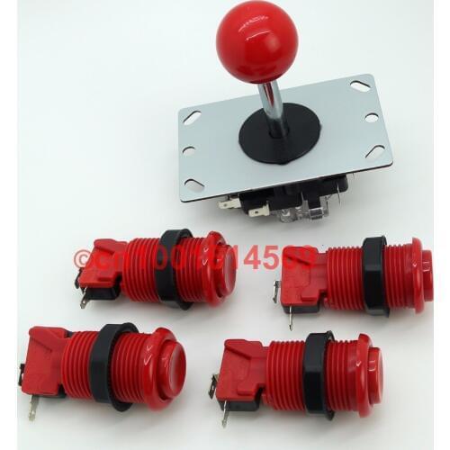 Free Shipping ! Reyann 8 Way Arcade Joystick +4 X Happ Style Arcade Button With Microswitch for Arcade Sticks USB Connector- Red