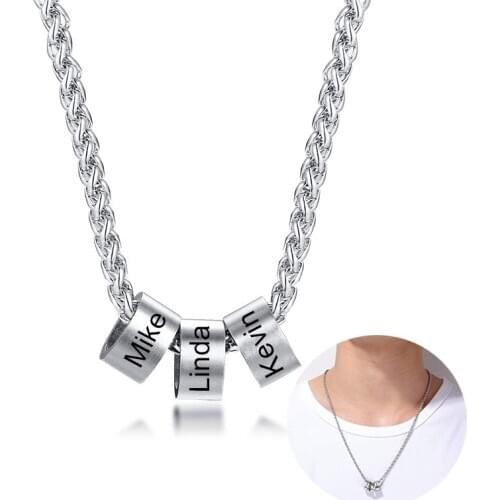 Free Custom Name Bead Necklaces Women Stainless Steel Personalise 2-6 Name Beads Pendant Necklace For Family Friends Lovers